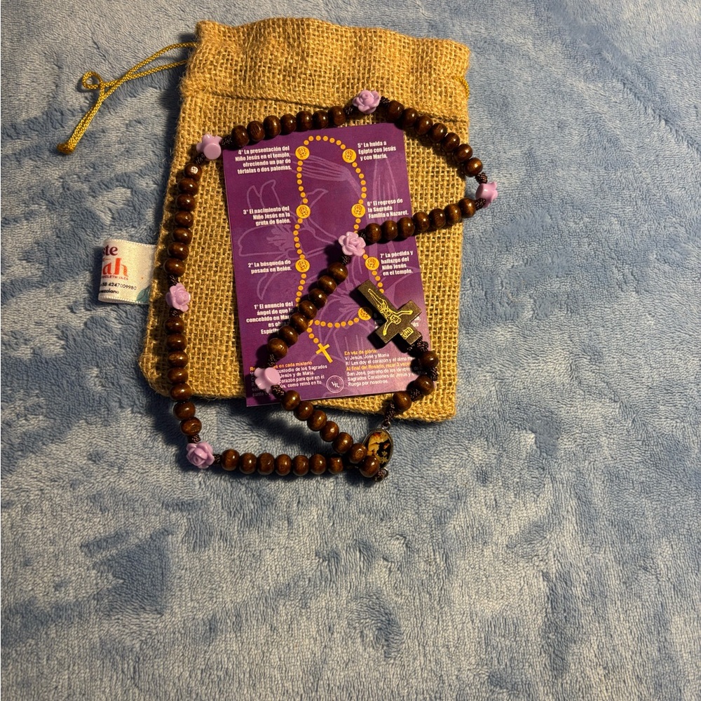 Brown 7-bead rosary of Saint Joseph Brown Necklace, Purple Accents. NWOT #004 - Picture 10 of 11